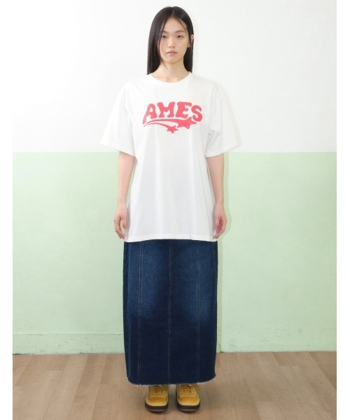 AMESWORLDWIDE（アメスワールドワイド）の「A'GEM/9 × .kom 『AMESWORLDWIDE/アメスワールドワイド』NEW AMES LOGO TEE /ニューアメスロゴTEE（Tシャツ/カットソー・レディース・イエロー/ブラック/ホワイト・L/S）」の7枚目の写真