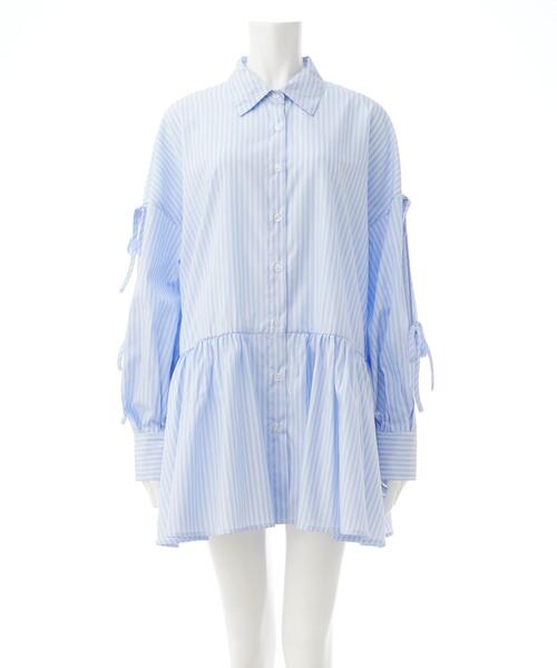 INGNI（イング）の「袖リボンティアードチュニックシャツワンピース（シャツワンピース・レディース・サックスブルー/ホワイト系8/ブルー系1・M）」の4枚目の写真