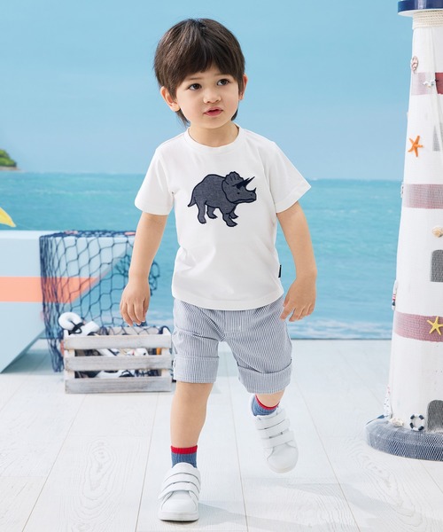 combimini（コンビミニ）の「半袖Tシャツ（恐竜アップリケ）（Tシャツ/カットソー・キッズ・ホワイト/ネイビー・80/90/100/110/120）」の4枚目の写真