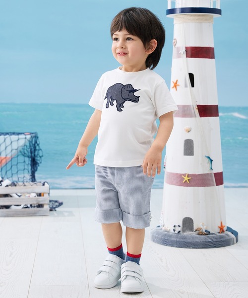 combimini（コンビミニ）の「半袖Tシャツ（恐竜アップリケ）（Tシャツ/カットソー・キッズ・ホワイト/ネイビー・80/90/100/110/120）」の8枚目の写真
