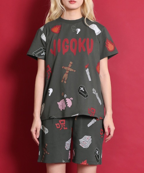 PUNYUS(プニュズ)の「天国と地獄総柄スウェットショーパン(スウェットパンツ・レディース・ホワイト/スミクロ・1/2/4/3)」の6枚目の写真