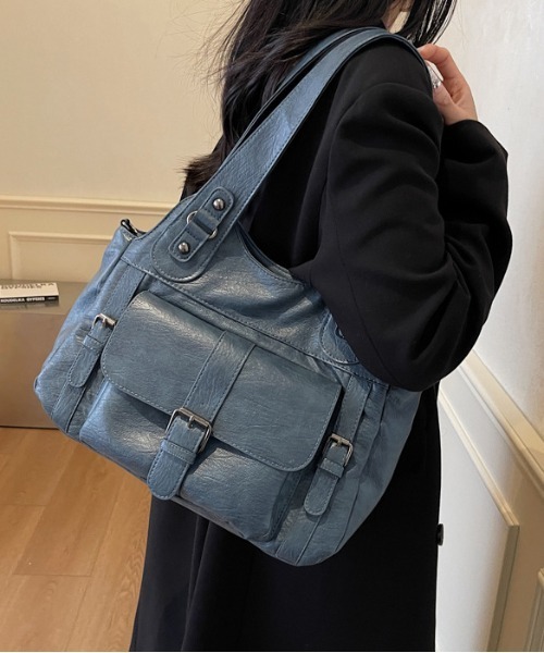 LYN デニムショルダーバッグ ジッパー マルチポケット Y2Kレトロ Y2Kショルダーバッグデニムクロスバッグ | ファッション通販