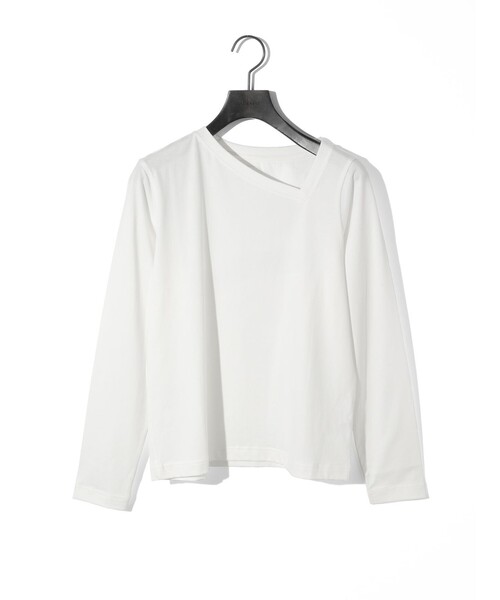 MIDIUMISOLID(ミディウミソリッド)の「MIDIUMISOLID for Ladies アシンメトリーネックプルオーバー(Tシャツ/カットソー・レディース・ブラック/カーキ/オフホワイト・FREE)」の2枚目の写真