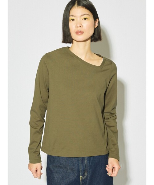 MIDIUMISOLID(ミディウミソリッド)の「MIDIUMISOLID for Ladies アシンメトリーネックプルオーバー(Tシャツ/カットソー・レディース・ブラック/カーキ/オフホワイト・FREE)」の1枚目の写真