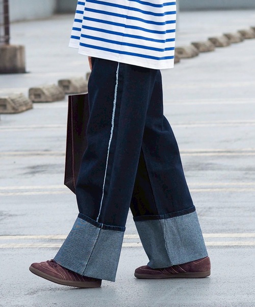 UNDERSTATEMENTs（アンダーステイトメント）の「【ユニセックス】サイドフリンジロールアップデニムパンツ（デニムパンツ・メンズ・ブラック/インディゴブルー・SMALL/MEDIUM/LARGE）」の2枚目の写真