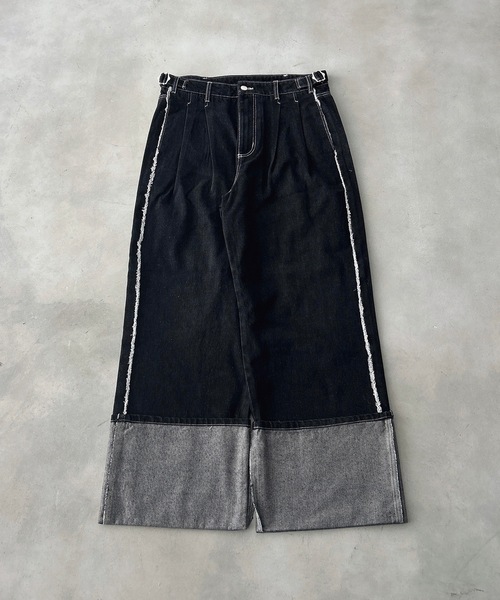 UNDERSTATEMENTs（アンダーステイトメント）の「【ユニセックス】サイドフリンジロールアップデニムパンツ（デニムパンツ・メンズ・ブラック/インディゴブルー・SMALL/MEDIUM/LARGE）」の3枚目の写真