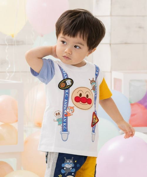 ANPANMAN KIDS COLLECTION(アンパンマンキッズコレクション)の「サスペンダー柄アップリケTシャツ(Tシャツ/カットソー・キッズ・グリーン/オフホワイト・80cm/90cm/110cm/100cm/120cm)」の2枚目の写真