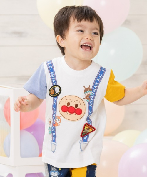 ANPANMAN KIDS COLLECTION(アンパンマンキッズコレクション)の「サスペンダー柄アップリケTシャツ(Tシャツ/カットソー・キッズ・グリーン/オフホワイト・80cm/90cm/110cm/100cm/120cm)」の3枚目の写真