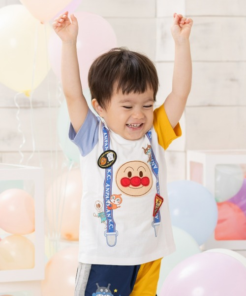 ANPANMAN KIDS COLLECTION(アンパンマンキッズコレクション)の「サスペンダー柄アップリケTシャツ(Tシャツ/カットソー・キッズ・グリーン/オフホワイト・80cm/90cm/110cm/100cm/120cm)」の4枚目の写真
