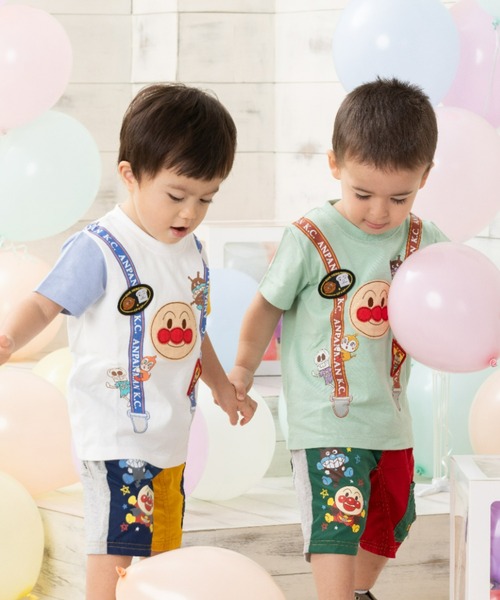 ANPANMAN KIDS COLLECTION(アンパンマンキッズコレクション)の「サスペンダー柄アップリケTシャツ(Tシャツ/カットソー・キッズ・グリーン/オフホワイト・80cm/90cm/110cm/100cm/120cm)」の6枚目の写真