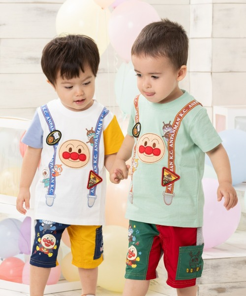 ANPANMAN KIDS COLLECTION(アンパンマンキッズコレクション)の「サスペンダー柄アップリケTシャツ(Tシャツ/カットソー・キッズ・グリーン/オフホワイト・80cm/90cm/110cm/100cm/120cm)」の7枚目の写真