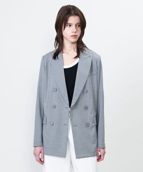 ASTRAET(アストラット)の「<ASTRAET>ピークドラペル 6ボタン ダブルジャケット(テーラードジャケット・レディース・ブラック/ライトグレー・1/0)」の6枚目の写真