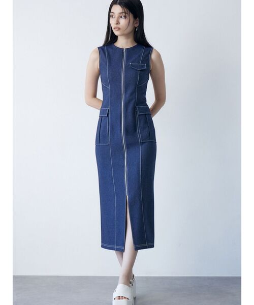 MURUA(ムルーア)の「フロントジップナローワンピース(ワンピース・レディース・ブラック/カーキ/インディゴブルー・1/2)」の3枚目の写真