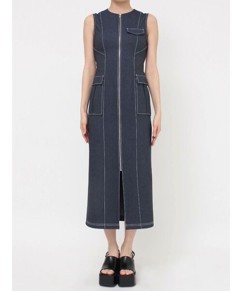 MURUA(ムルーア)の「フロントジップナローワンピース(ワンピース・レディース・ブラック/カーキ/インディゴブルー・1/2)」の6枚目の写真