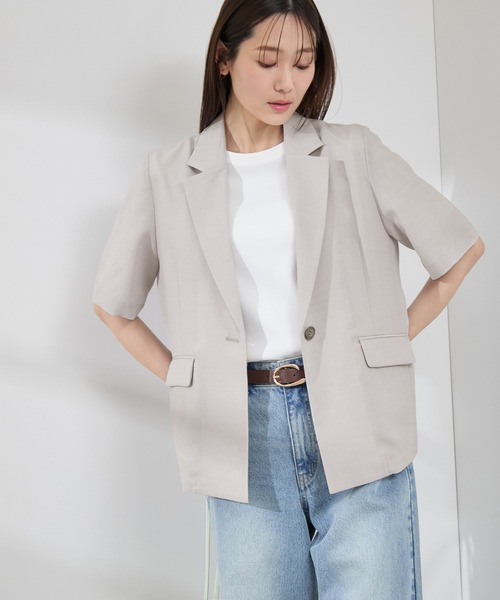 ROPE' PICNIC（ロペピクニック）の「【接触冷感・吸水速乾・防シワ】エフォートレスリラックスハーフスリーブジャケット（テーラードジャケット・レディース・ベージュ/チャコールグレー/ライトグレー・38）」の7枚目の写真