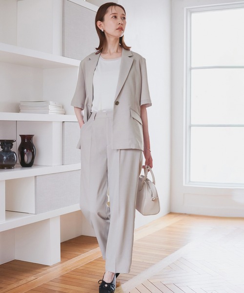 ROPE' PICNIC（ロペピクニック）の「【接触冷感・吸水速乾・防シワ】エフォートレスリラックスハーフスリーブジャケット（テーラードジャケット・レディース・ベージュ/チャコールグレー/ライトグレー・38）」の5枚目の写真