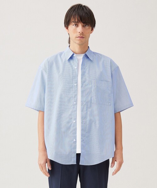 UNFILO(アンフィーロ)の「コットンライク 半袖シャツ(シャツ/ブラウス・メンズ・ブルー系1/ベージュ系3・SMALL/LARGE/MEDIUM/X-LARGE)」の1枚目の写真