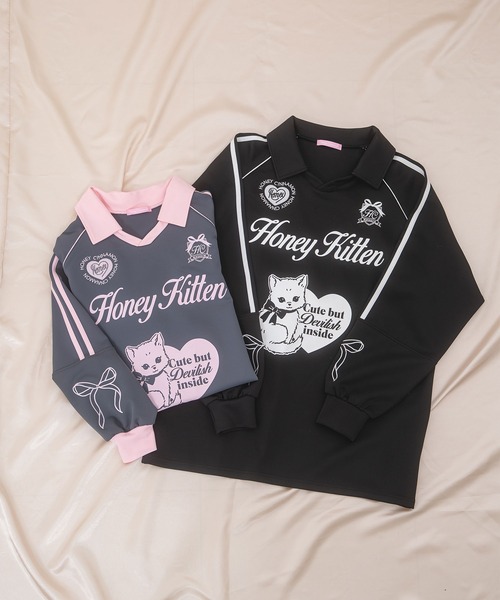 tシャツ Honey Kitten袖ラインユニフォームトップス レディース Honey Kitten袖ラインユニフォームトップス（Tシャツ/カットソー