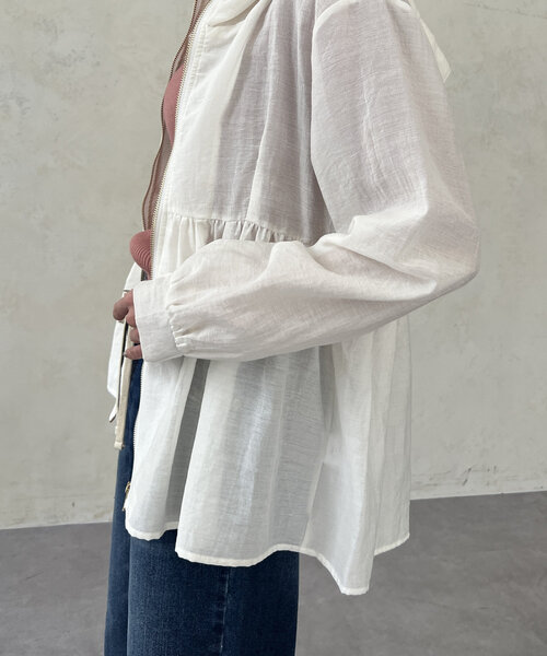 Chez toi（シェトワ）の「シアーペプラムブルゾン（ブルゾン・レディース・ブラック/オフホワイト/ライトグレー・FREE）」の11枚目の写真