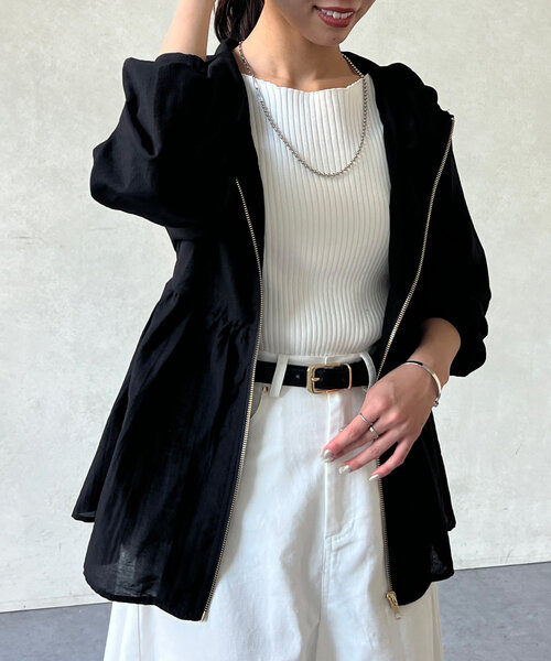 Chez toi（シェトワ）の「シアーペプラムブルゾン（ブルゾン・レディース・ブラック/オフホワイト/ライトグレー・FREE）」の9枚目の写真