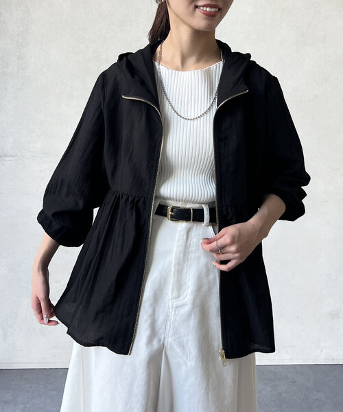 Chez toi（シェトワ）の「シアーペプラムブルゾン（ブルゾン・レディース・ブラック/オフホワイト/ライトグレー・FREE）」の8枚目の写真