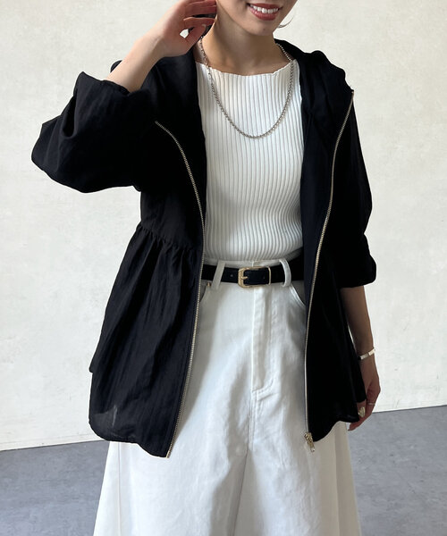 Chez toi（シェトワ）の「シアーペプラムブルゾン（ブルゾン・レディース・ブラック/オフホワイト/ライトグレー・FREE）」の7枚目の写真