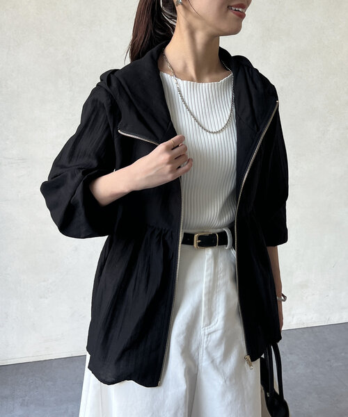 Chez toi（シェトワ）の「シアーペプラムブルゾン（ブルゾン・レディース・ブラック/オフホワイト/ライトグレー・FREE）」の6枚目の写真