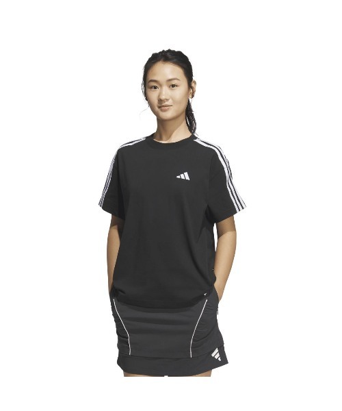 adidas(アディダス)の「アディダス adidas エッセンシャルズ プラス スリーストライプス 半袖Tシャツ(Tシャツ/カットソー・レディース・ブラック/ホワイト・S/M/L/XL)」の1枚目の写真