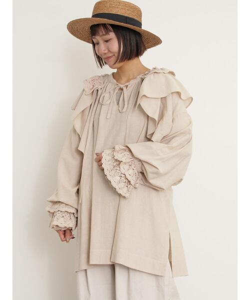 Samansa Mos2（サマンサ モスモス）の「羽織レースフリルブラウス（シャツ/ブラウス・レディース・オフホワイト/チャコールグレー/キナリ・F）」の9枚目の写真