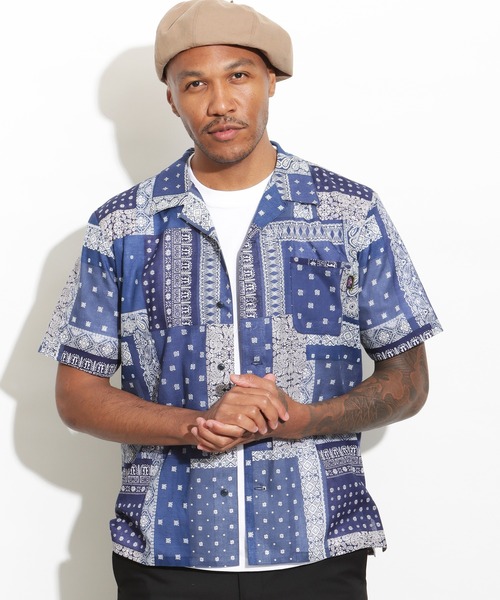 ROTAR(ローター)の「Bandana Cloth Open Collar Shirt(シャツ/ブラウス・メンズ・ブルー/ブラック/マルチ・MEDIUM/LARGE/X-LARGE)」の1枚目の写真