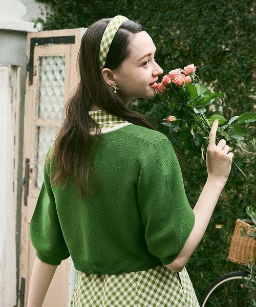 an another angelus（アンアナザーアンジェラス）の「配色ラインバルーンスリーブニットカーディガン/ fint　フィント（カーディガン/ボレロ・レディース・ホワイト×ブルー/ホワイト×グリーン・FREE）」の4枚目の写真