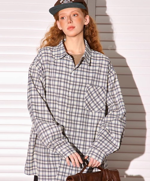 WESTBOY（ウエストボーイ）の「オーバーサイズ チェックシャツ WO25S6TP06【WB ORIGINALS】（シャツ/ブラウス・メンズ・グレー/ブラウン/グリーン・L/M/XL）」の2枚目の写真