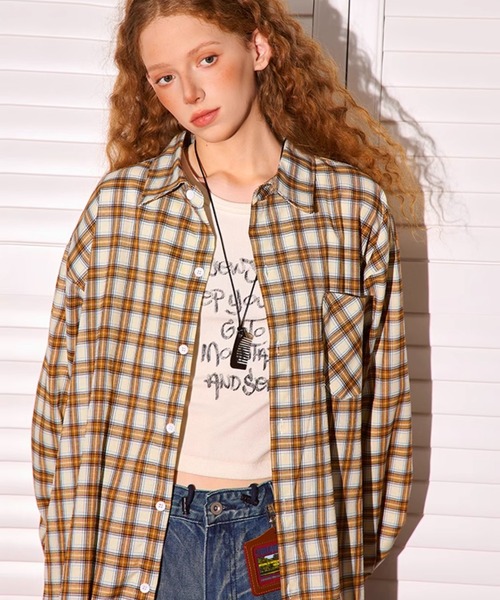 WESTBOY（ウエストボーイ）の「オーバーサイズ チェックシャツ WO25S6TP06【WB ORIGINALS】（シャツ/ブラウス・メンズ・グレー/ブラウン/グリーン・L/M/XL）」の7枚目の写真