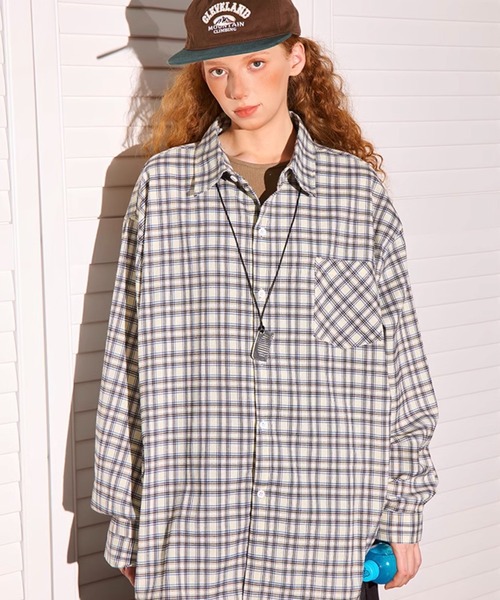 WESTBOY（ウエストボーイ）の「オーバーサイズ チェックシャツ WO25S6TP06【WB ORIGINALS】（シャツ/ブラウス・メンズ・グレー/ブラウン/グリーン・L/M/XL）」の5枚目の写真