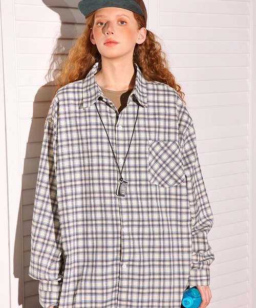 WESTBOY（ウエストボーイ）の「オーバーサイズ チェックシャツ WO25S6TP06【WB ORIGINALS】（シャツ/ブラウス・メンズ・グレー/ブラウン/グリーン・L/M/XL）」の4枚目の写真