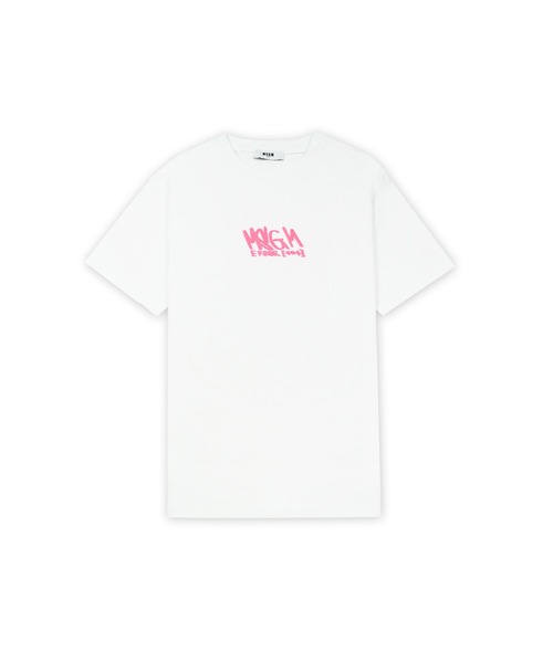MSGM ホワイト 半袖Tシャツ ピンクロゴ MSGM 「MSGM」 半袖Tシャツ L ホワイト×ピンク レディース