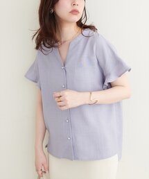 麻調合繊フリル袖ブラウス