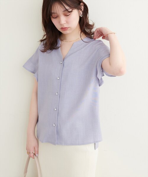 natural couture(ナチュラルクチュール)の「麻調合繊フリル袖ブラウス(シャツ/ブラウス・レディース・ライトベージュ/サックスブルー/ブラック/グレー/ピンク/ミント/ブルー・FREE)」の11枚目の写真