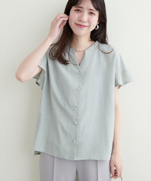 natural couture(ナチュラルクチュール)の「麻調合繊フリル袖ブラウス(シャツ/ブラウス・レディース・ライトベージュ/サックスブルー/ブラック/グレー/ピンク/ミント/ブルー・FREE)」の16枚目の写真