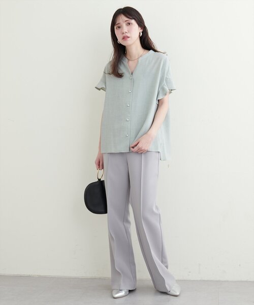 natural couture(ナチュラルクチュール)の「麻調合繊フリル袖ブラウス(シャツ/ブラウス・レディース・ライトベージュ/サックスブルー/ブラック/グレー/ピンク/ミント/ブルー・FREE)」の17枚目の写真