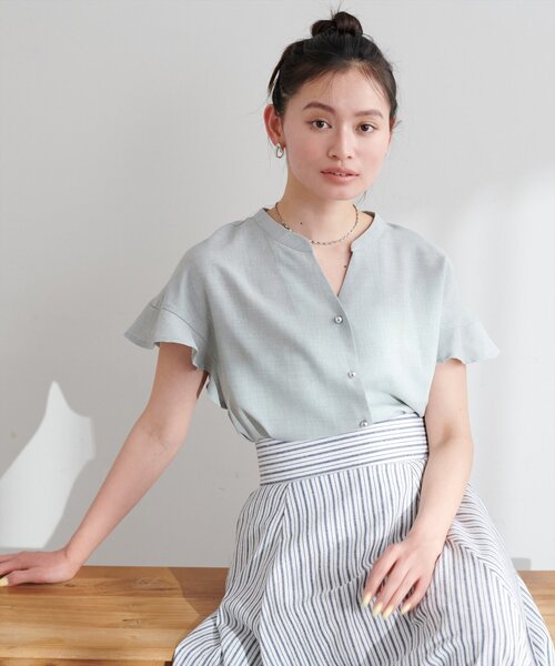 natural couture(ナチュラルクチュール)の「麻調合繊フリル袖ブラウス(シャツ/ブラウス・レディース・ライトベージュ/サックスブルー/ブラック/グレー/ピンク/ミント/ブルー・FREE)」の19枚目の写真