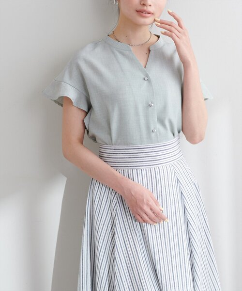 natural couture(ナチュラルクチュール)の「麻調合繊フリル袖ブラウス(シャツ/ブラウス・レディース・ライトベージュ/サックスブルー/ブラック/グレー/ピンク/ミント/ブルー・FREE)」の21枚目の写真