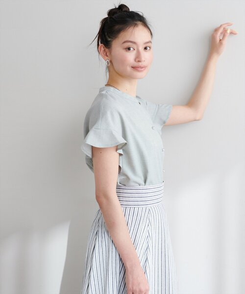natural couture(ナチュラルクチュール)の「麻調合繊フリル袖ブラウス(シャツ/ブラウス・レディース・ライトベージュ/サックスブルー/ブラック/グレー/ピンク/ミント/ブルー・FREE)」の22枚目の写真