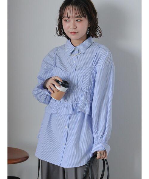 ehka sopo(エヘカソポ)の「ストライプビスチェセットシャツ(シャツ/ブラウス・レディース・ブラック/サックスブルー/ミント・F)」の6枚目の写真
