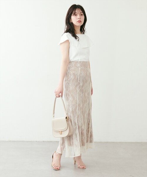 natural couture（ナチュラルクチュール）の「osono長さ変えれる配色レーススカート（スカート・レディース・ライトベージュ/ブルー/ブラック/パープル/オフホワイト・FREE）」の4枚目の写真