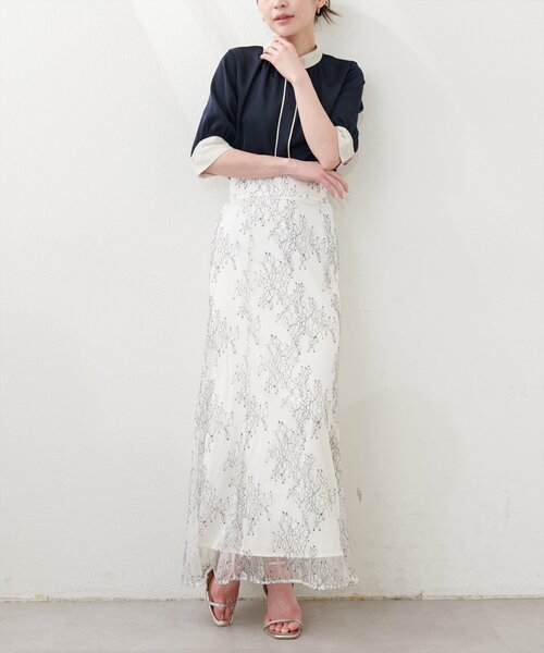natural couture（ナチュラルクチュール）の「osono長さ変えれる配色レーススカート（スカート・レディース・ライトベージュ/ブルー/ブラック/パープル/オフホワイト・FREE）」の9枚目の写真