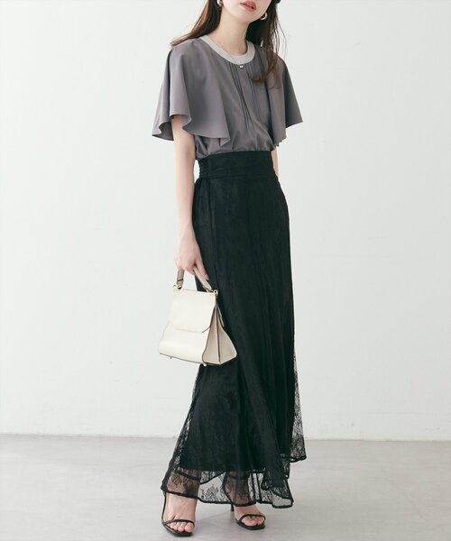 natural couture（ナチュラルクチュール）の「osono長さ変えれる配色レーススカート（スカート・レディース・ライトベージュ/ブルー/ブラック/パープル/オフホワイト・FREE）」の14枚目の写真