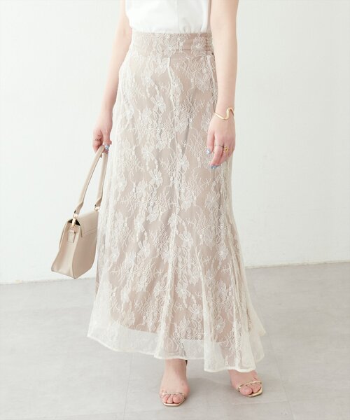 natural couture（ナチュラルクチュール）の「osono長さ変えれる配色レーススカート（スカート・レディース・ライトベージュ/ブルー/ブラック/パープル/オフホワイト・FREE）」の17枚目の写真