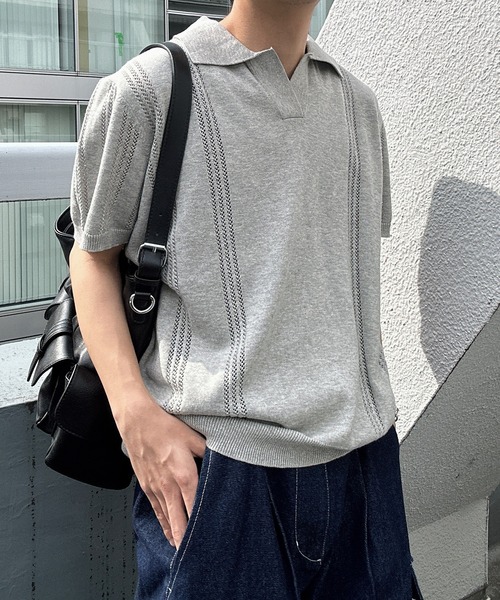 CREARE -LINO-(クレアーレリノ)の「スキッパーニットポロシャツ(ポロシャツ・メンズ・ブラック/ブルー/グレー・M/L)」の6枚目の写真