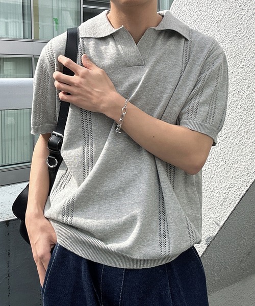 CREARE -LINO-(クレアーレリノ)の「スキッパーニットポロシャツ(ポロシャツ・メンズ・ブラック/ブルー/グレー・M/L)」の14枚目の写真